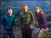 Daniel Radcliffe, left, as Harry Potter, Rupert Grint, center, as Ron Weasley, and Emma Watson as Hermoine Granger in scene from movie 'Harry Potter And The Order of the Phoenix.'