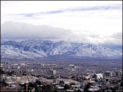 Salt Lake City, Utah and the Wasatch mountains.