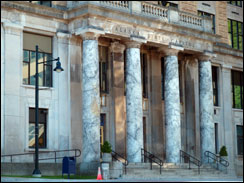 The front entrance of the Alaska State Capitol Building, in Juneau.