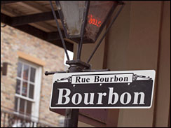 Bourbon street sign in New Orleans French Quarter