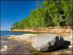 Pictured Rocks National Lakeshore Michigan late in the day.