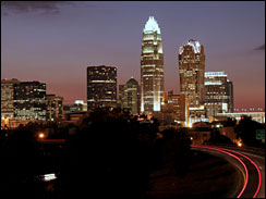 Charlotte North Caroline skyline at dusk.