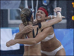 USA's Kerri Walsh and Misty May-Treanor celebrate their gold medal win against China (AP)